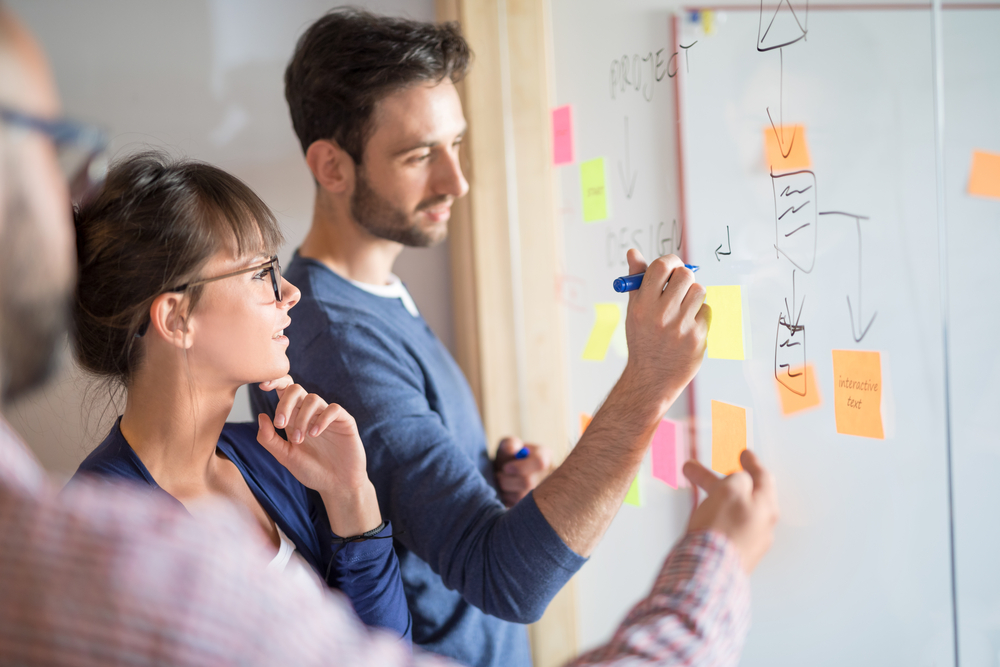 Marketing team collaborating on digital strategy